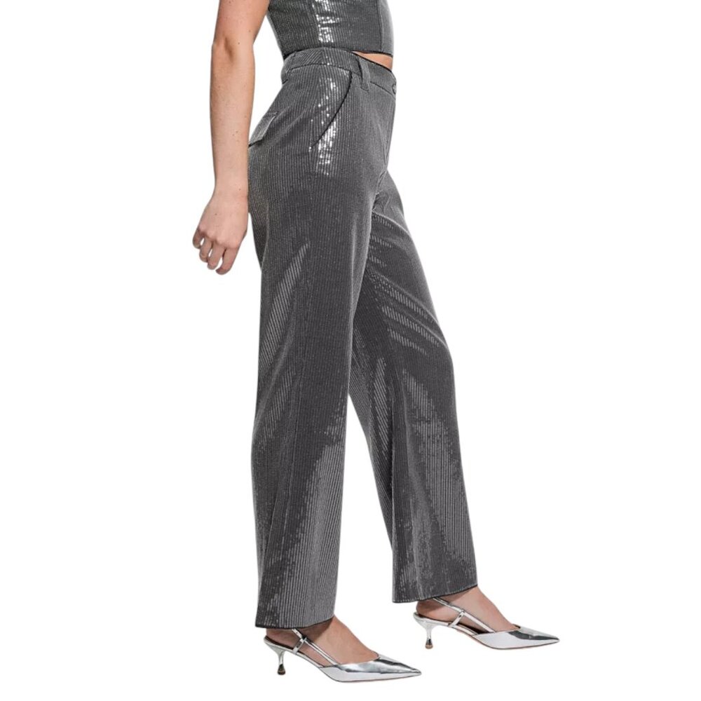 Guess Cassia Gray High-Rise Wide-Leg Sequin Pants NWT Size L | MSRP $148 - Picture 3 of 5